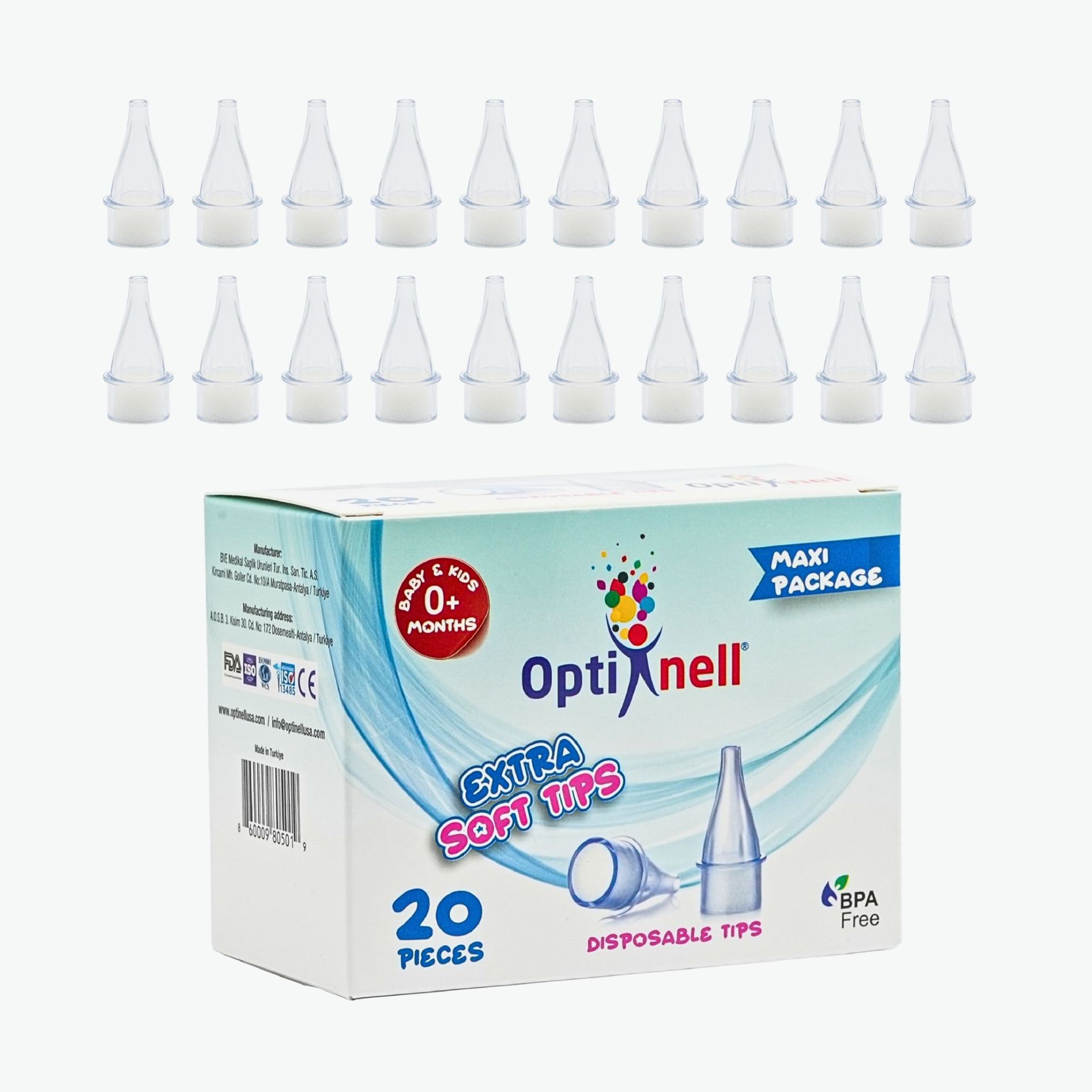 OPTİNELL Nazal Burun Aspiratörü ve Yedek Ucu Extra Soft Tips 20 pcs